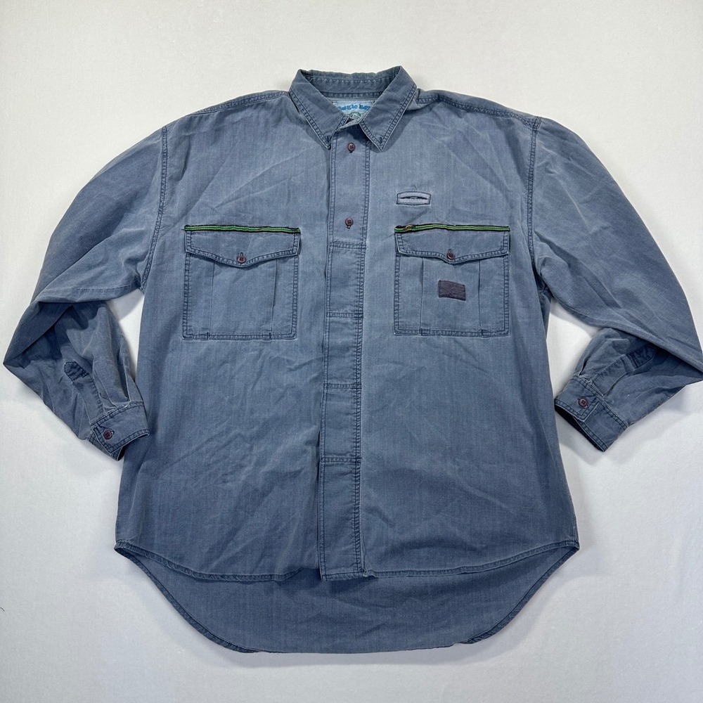 Vintage 80s 90s Bugle Boy Button Up Shirt XL Light Denim Cotton Retro Academia